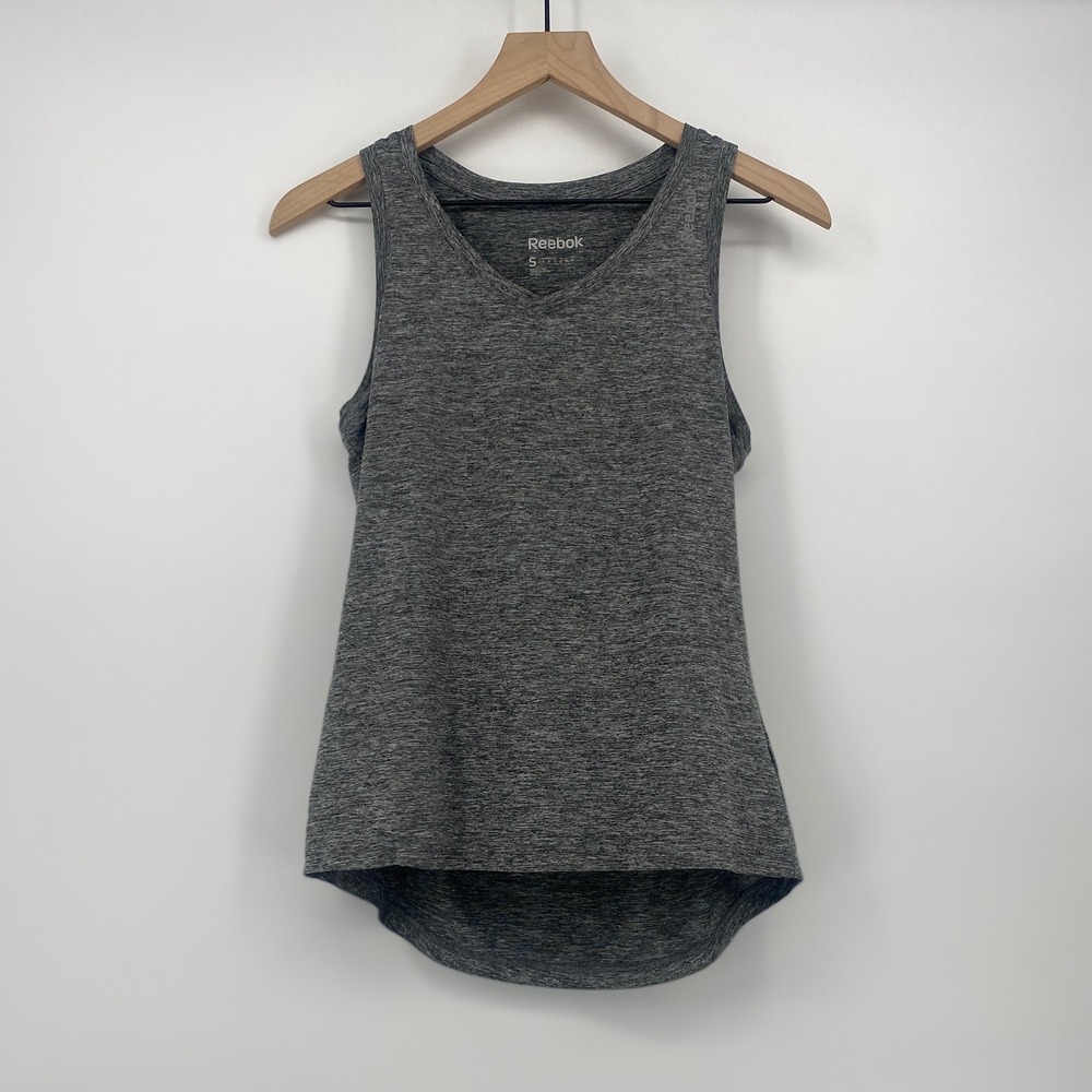 Reebok Activewear Tank Top V-Neck Space Dye Heather Grey Womens Size S Gym Run